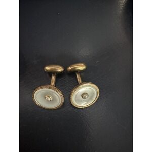 Vintage Mother Of Pearl And Faux Pearl Bean Back Cuff Links